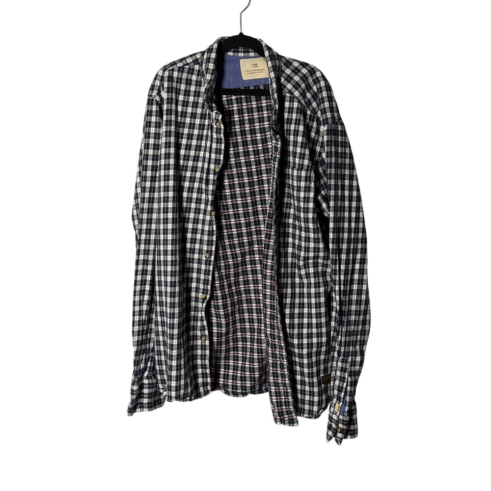 Scotch & Soda Mens Blue White Grid Check Button Down Shirt Long Sleeve Cotton L